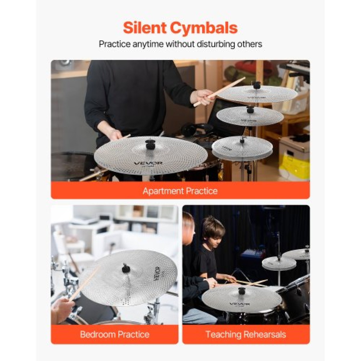 VEVOR Low Volume Cymbal Pack 4 τεμάχια 350/400/455/505 mm (14/16/18/20 ίντσες) Κύμβαλα από κράμα για τύμπανο