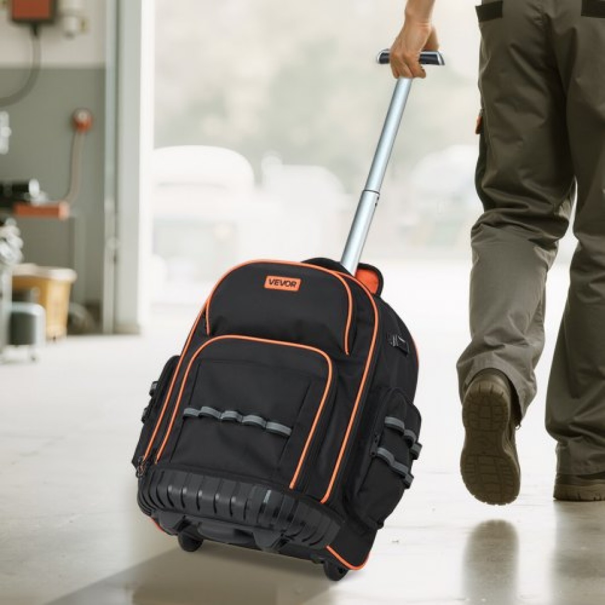 Σακίδιο πλάτης VEVOR Rolling Tool, χωρητικότητα φόρτωσης 110 lbs, τσάντα εργαλείων κυλίνδρου βαρέως τύπου 45 τσέπες σε ρόδες, ρυθμιζόμενη τηλεσκοπική λαβή & σταθερή βάση, οργάνωση εργαλειοθήκης για κατασκευές, μηχανικός