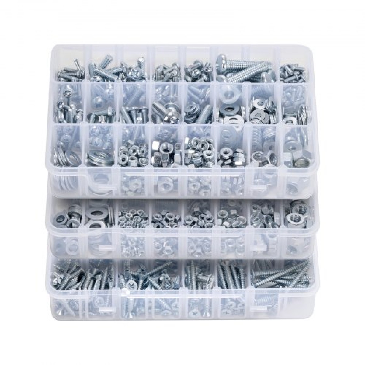 VEVOR 2250 Pcs Bots and Nuts Assortment Kit, Metric + Imperial Machine Screws and Flat Washers, Αλουμίνιο χάλυβα M3/M4/M5/M6/M8 πολλαπλών μεγεθών, για εξοπλισμό/συναρμολόγηση οχήματος, γαλβανισμένο λευκό