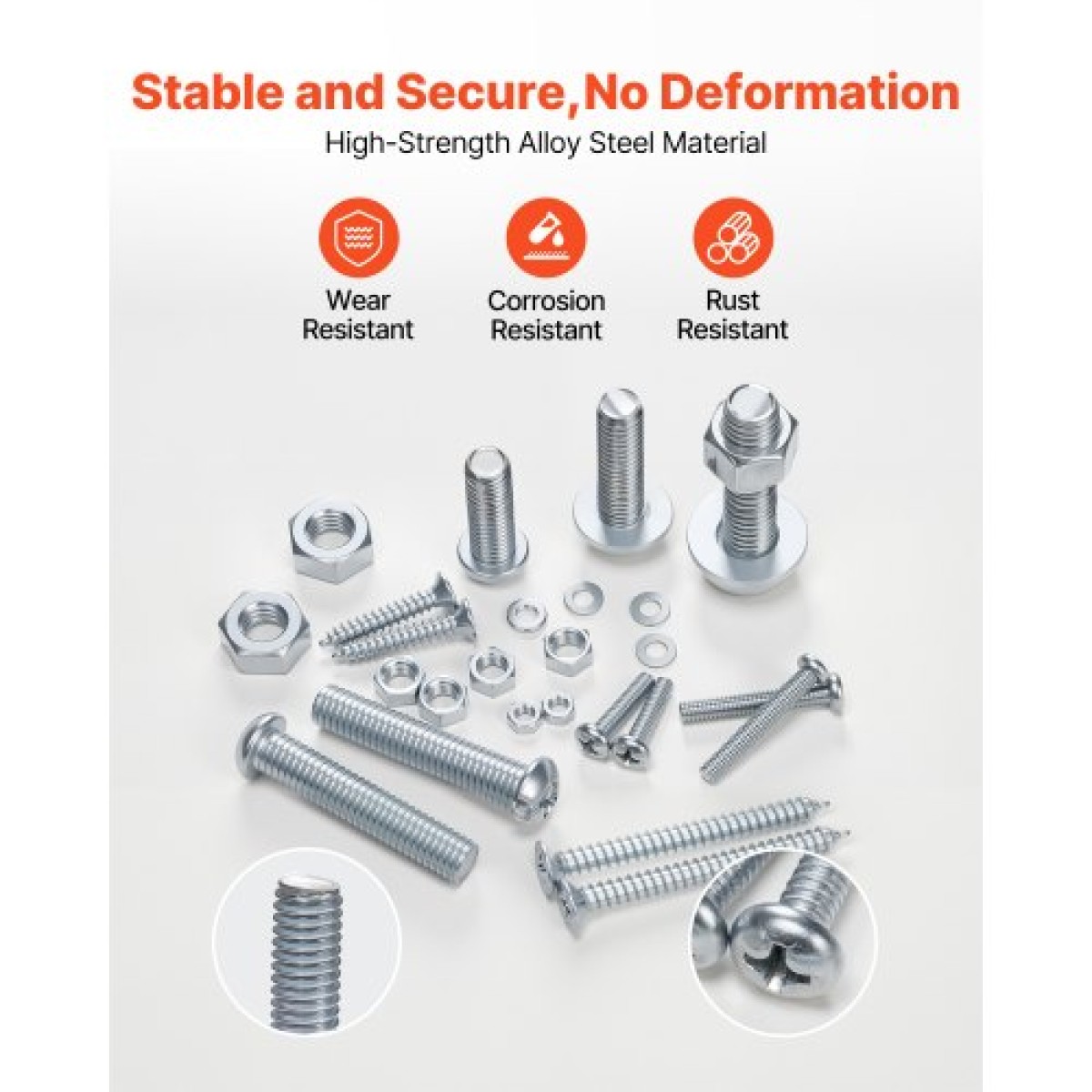VEVOR 2250 Pcs Bots and Nuts Assortment Kit, Metric + Imperial Machine Screws and Flat Washers, Αλουμίνιο χάλυβα M3/M4/M5/M6/M8 πολλαπλών μεγεθών, για εξοπλισμό/συναρμολόγηση οχήματος, γαλβανισμένο λευκό