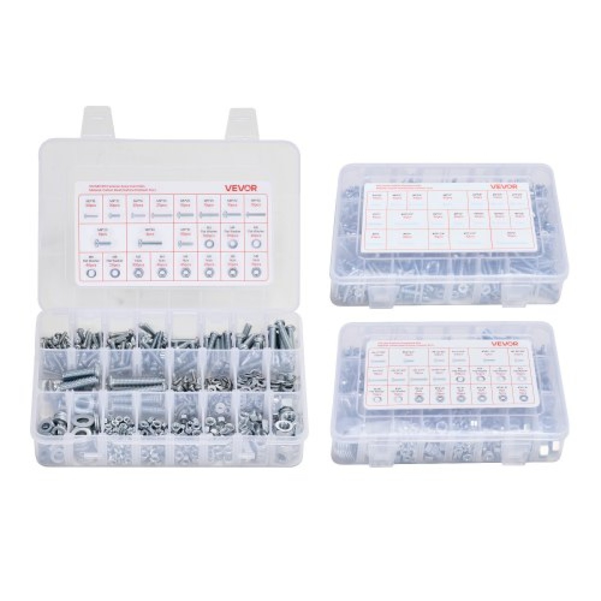 VEVOR 2250 Pcs Bots and Nuts Assortment Kit, Metric + Imperial Machine Screws and Flat Washers, Αλουμίνιο χάλυβα M3/M4/M5/M6/M8 πολλαπλών μεγεθών, για εξοπλισμό/συναρμολόγηση οχήματος, γαλβανισμένο λευκό