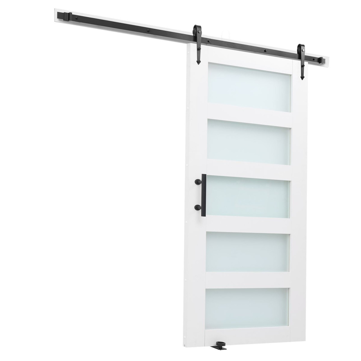 VEVOR Συρόμενη Πόρτα Αχυρώνα, 1067 x 2134 mm, Πάνελ και γυαλί MDF υψηλής αντοχής, Πόρτα αχυρώνα με κιτ υλικού, αδιάβροχη επιφάνεια PVC, εύκολη εγκατάσταση, πλαίσιο H, ομαλά και αθόρυβα συρόμενα για σαλόνι