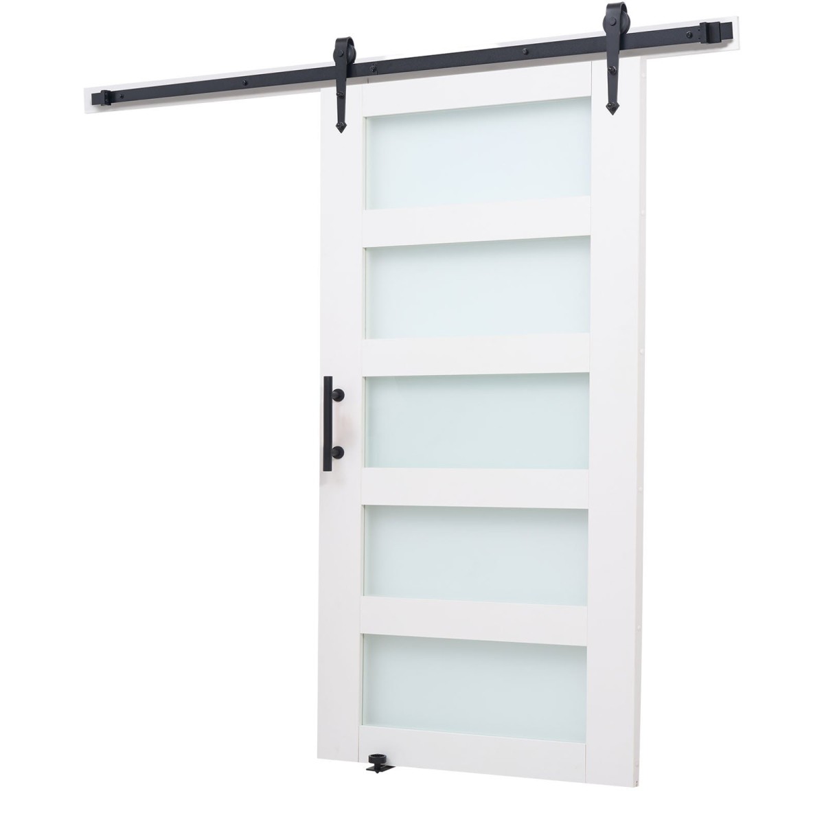 VEVOR Συρόμενη Πόρτα Αχυρώνα, 1067 x 2134 mm, Πάνελ και γυαλί MDF υψηλής αντοχής, Πόρτα αχυρώνα με κιτ υλικού, αδιάβροχη επιφάνεια PVC, εύκολη εγκατάσταση, πλαίσιο H, ομαλά και αθόρυβα συρόμενα για σαλόνι