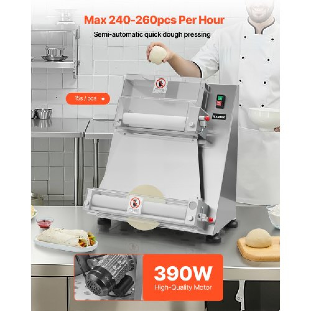 VEVOR Pizza Dough Sheeter, Ημιαυτόματη πρέσα πίτσας από ανοξείδωτο χάλυβα 3-16 ιντσών, Εμπορική ηλεκτρική μηχανή παρασκευής ζυμαρικών 390 W, 260 τμχ ανά ώρα, ρυθμιζόμενο πάχος, με καπάκι πρέσας ζύμης