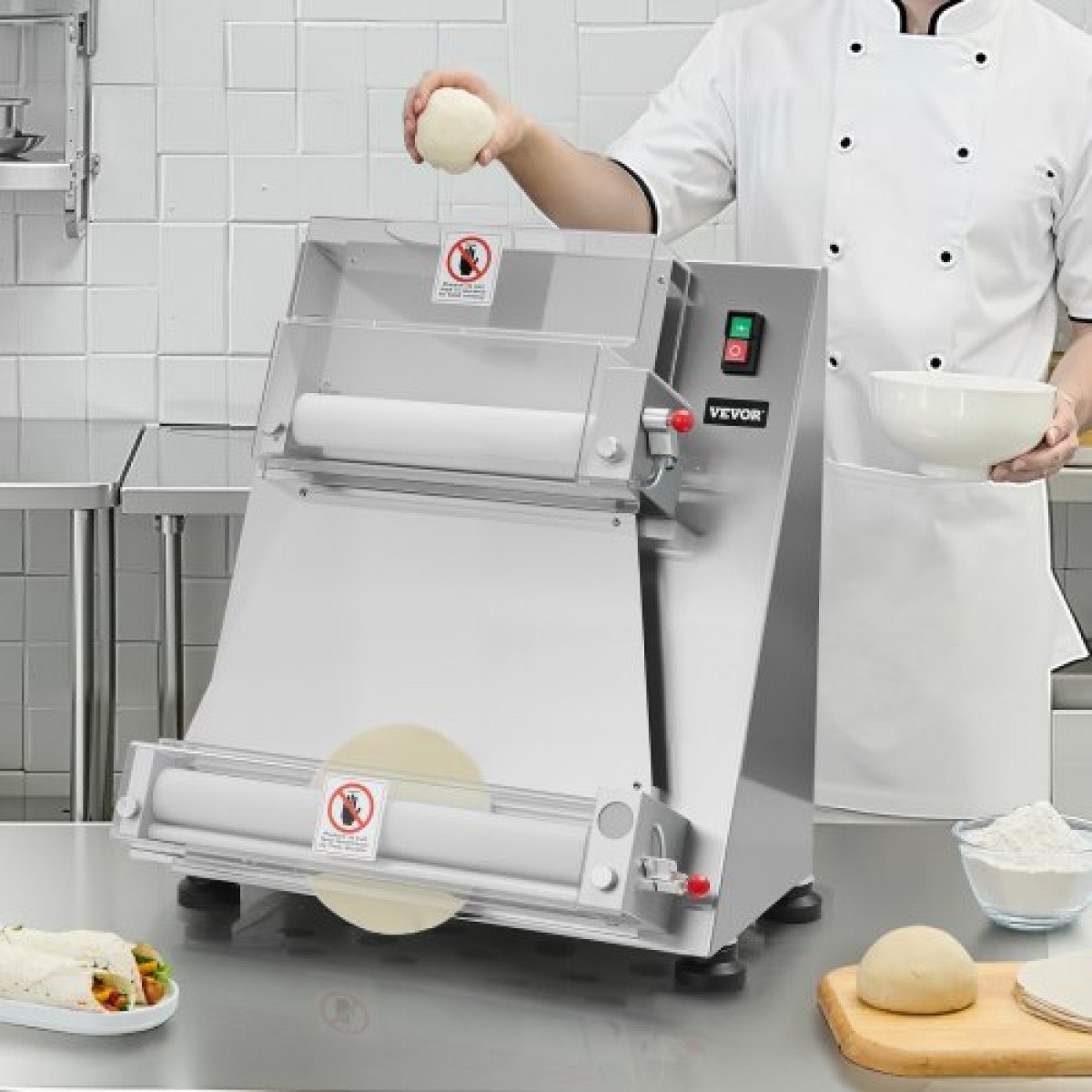 VEVOR Pizza Dough Sheeter, Ημιαυτόματη πρέσα πίτσας από ανοξείδωτο χάλυβα 3-16 ιντσών, Εμπορική ηλεκτρική μηχανή παρασκευής ζυμαρικών 390 W, 260 τμχ ανά ώρα, ρυθμιζόμενο πάχος, με καπάκι πρέσας ζύμης