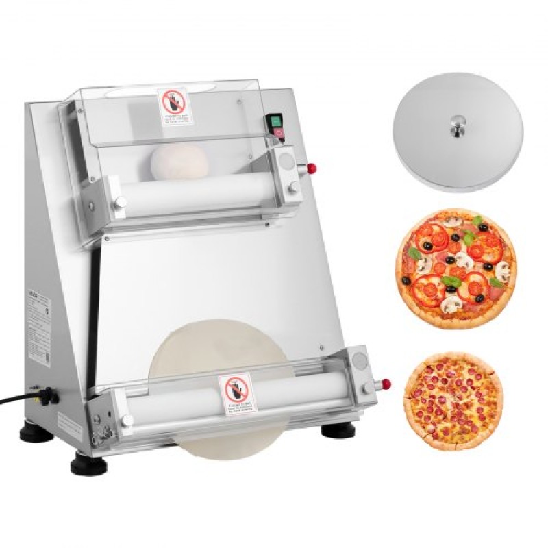 VEVOR Pizza Dough Sheeter, Ημιαυτόματη πρέσα πίτσας από ανοξείδωτο χάλυβα 3-16 ιντσών, Εμπορική ηλεκτρική μηχανή παρασκευής ζυμαρικών 390 W, 260 τμχ ανά ώρα, ρυθμιζόμενο πάχος, με καπάκι πρέσας ζύμης