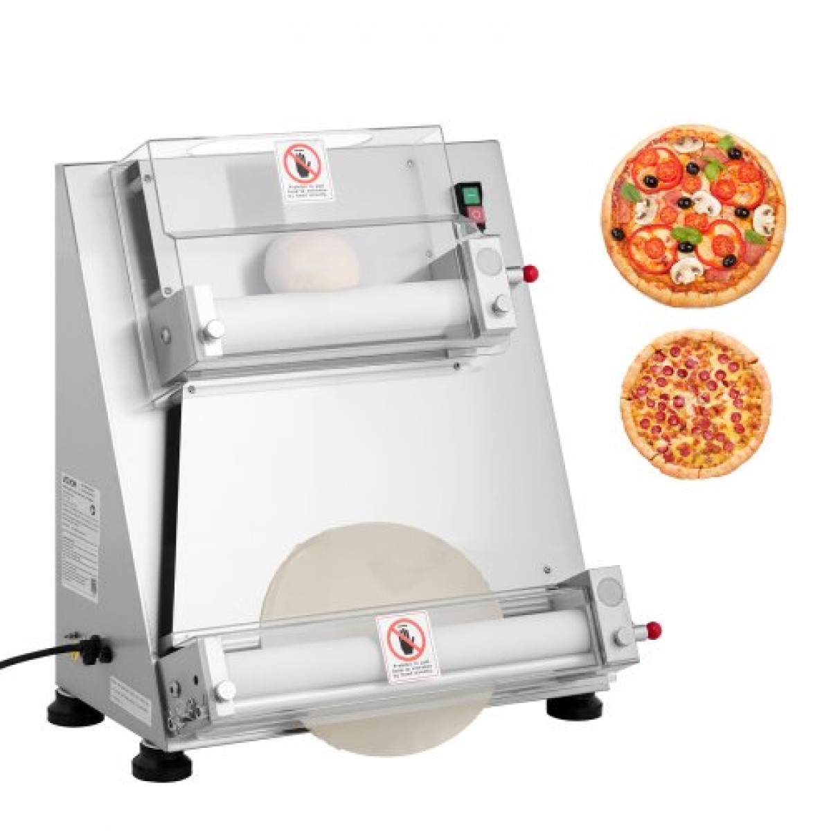 VEVOR Pizza Dough Sheeter, Ημιαυτόματη πρέσα πίτσας από ανοξείδωτο χάλυβα 3-16 ιντσών, Εμπορική ηλεκτρική μηχανή παρασκευής ζυμαρικών 390 W, 260 τμχ ανά ώρα, ρυθμιζόμενο πάχος, με καπάκι πρέσας ζύμης