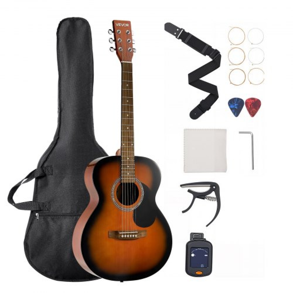 VEVOR 40 in Dreadnought Acoustic Guitar Beginner Bundle Gig Bag Adult Sunburst