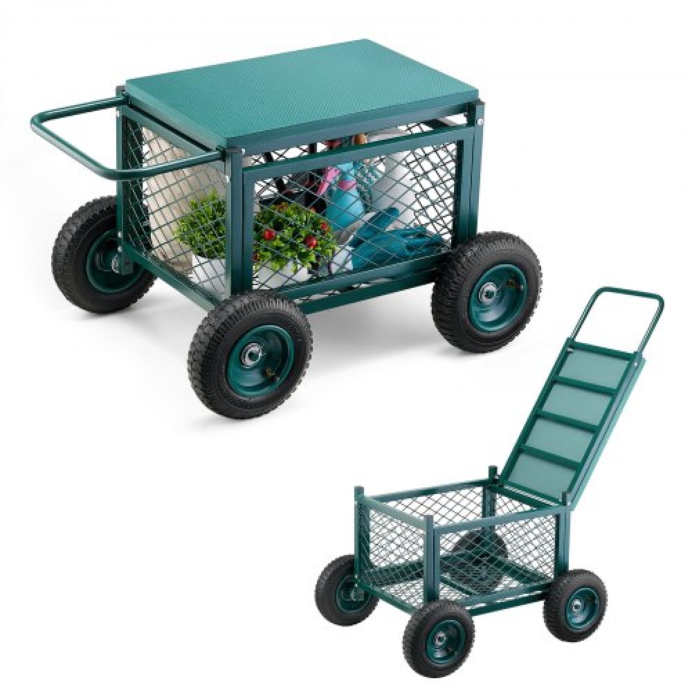VEVOR Rolling Garden Cart με κάθισμα, Metal Rolling Garden Seat Work με ρόδες, Υποστηρίζει έως και 181 kg, Heavy Duty Cart Gardening Scooter, Υπαίθριο βαγόνι & σκαμπό σε ρόδες για γκαζόν, βεράντα, πίσω αυλή