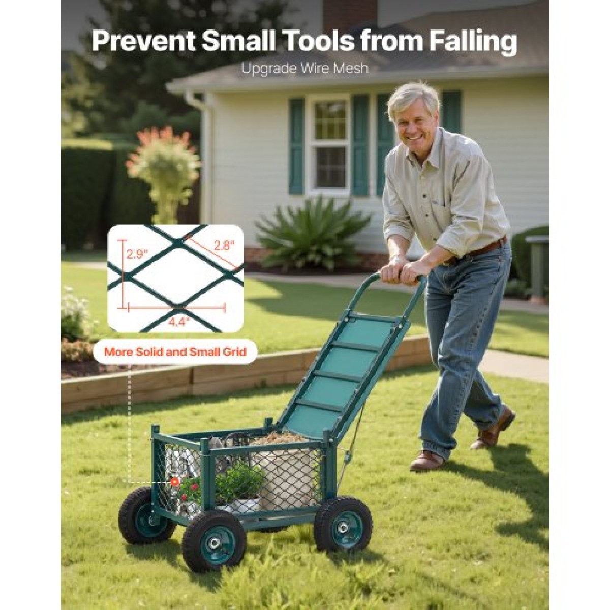 VEVOR Rolling Garden Cart με κάθισμα, Metal Rolling Garden Seat Work με ρόδες, Υποστηρίζει έως και 181 kg, Heavy Duty Cart Gardening Scooter, Υπαίθριο βαγόνι & σκαμπό σε ρόδες για γκαζόν, βεράντα, πίσω αυλή