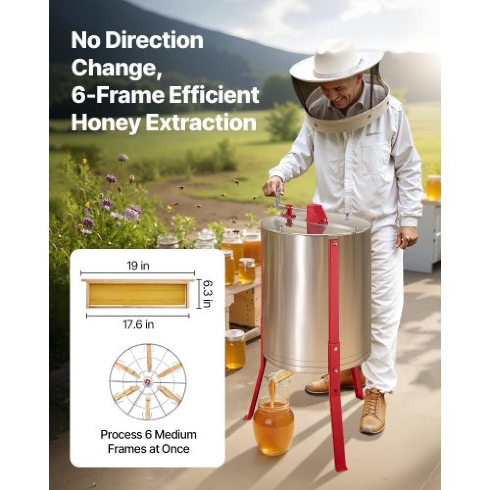 VEVOR Manual Honey Extractor 6 Frame Honey Spinner Beekeeping Stainless Steel