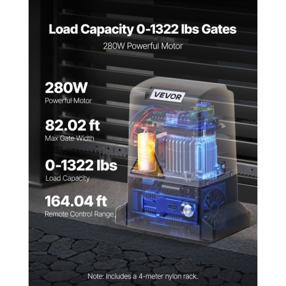 VEVOR 280W Electric Sliding Gate Opener 1799lbs Gear Track Infrared Sensor