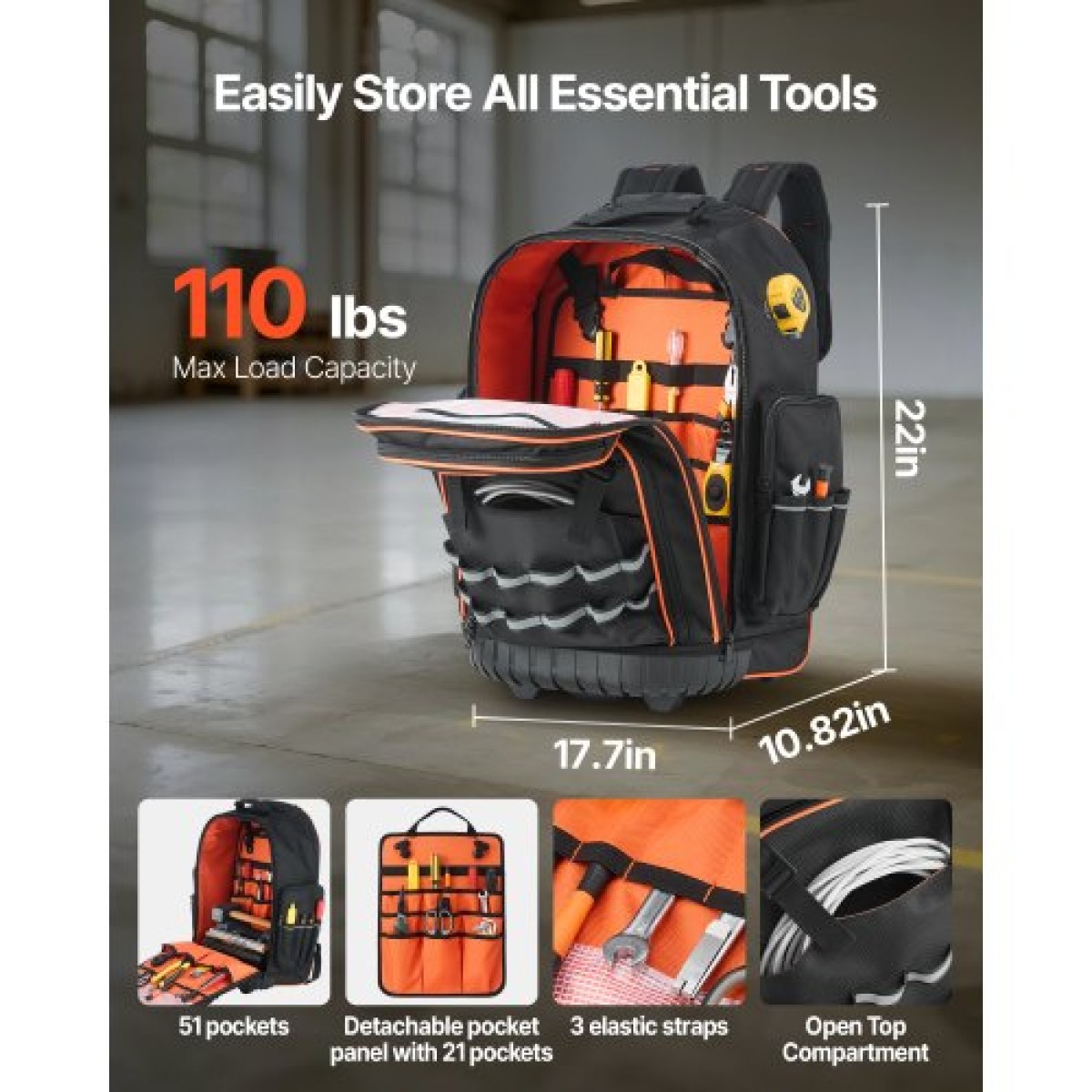 Σακίδιο πλάτης VEVOR Rolling Tool, χωρητικότητα φόρτωσης 110 lbs, 72 τσέπες βαρέως τύπου τσάντα εργαλείων κυλίνδρου σε ρόδες, ρυθμιζόμενη τηλεσκοπική λαβή & σταθερή βάση, οργάνωση εργαλειοθήκης για κατασκευές, μηχανικός