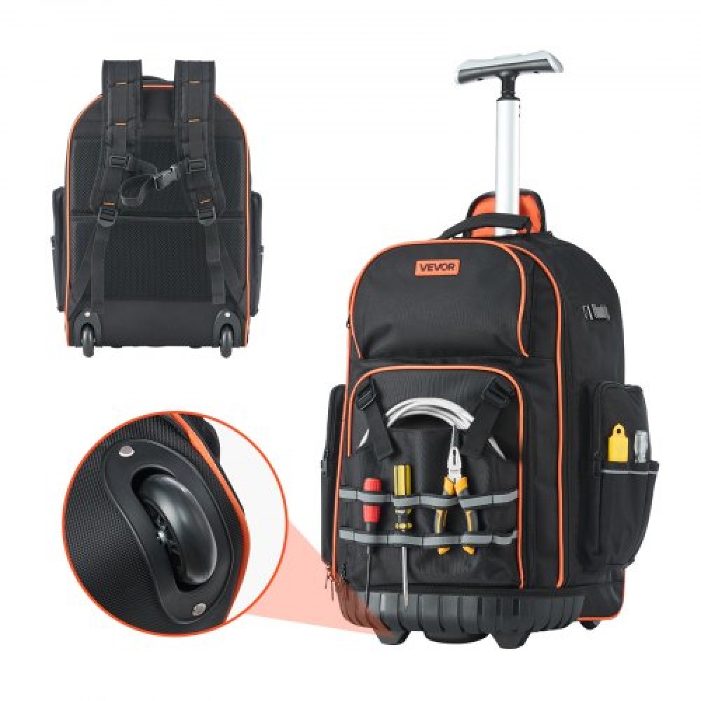 Σακίδιο πλάτης VEVOR Rolling Tool, χωρητικότητα φόρτωσης 110 lbs, 72 τσέπες βαρέως τύπου τσάντα εργαλείων κυλίνδρου σε ρόδες, ρυθμιζόμενη τηλεσκοπική λαβή & σταθερή βάση, οργάνωση εργαλειοθήκης για κατασκευές, μηχανικός