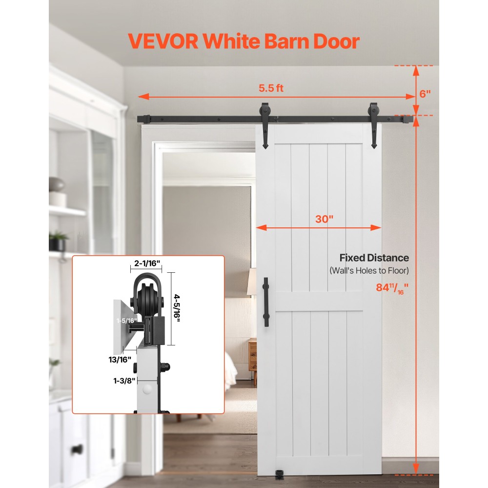 VEVOR Συρόμενη Πόρτα Αχυρώνα, 762 x 2134 mm, Πάνελ MDF υψηλής αντοχής, Πόρτα αχυρώνα με κιτ υλικού, Αδιάβροχη επιφάνεια PVC, Εύκολη εγκατάσταση, Πλαίσιο H, Ομαλά και αθόρυβα συρόμενα για σαλόνι, μπάνιο