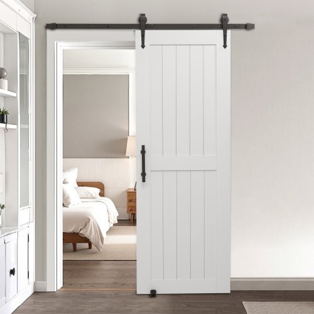 VEVOR Συρόμενη Πόρτα Αχυρώνα, 762 x 2134 mm, Πάνελ MDF υψηλής αντοχής, Πόρτα αχυρώνα με κιτ υλικού, Αδιάβροχη επιφάνεια PVC, Εύκολη εγκατάσταση, Πλαίσιο H, Ομαλά και αθόρυβα συρόμενα για σαλόνι, μπάνιο
