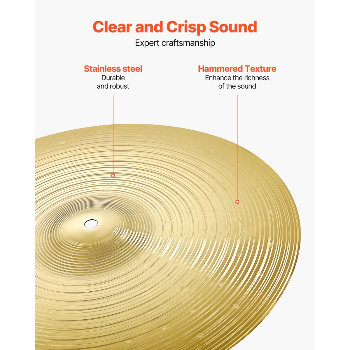 VEVOR Cymbal Pack 6 Pieces Cymbal Set 254/355/400/455/505 mm (10 14 16 18 20 Inches) Cymbal for Drum