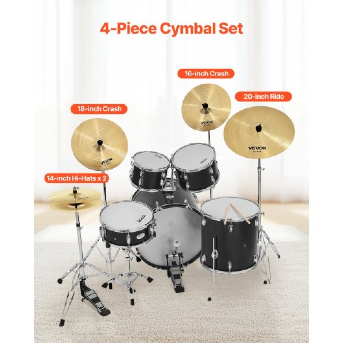 VEVOR Cymbal Pack 4 Pieces Cymbals Drum Set 14 16 18 20 Inches (355/400/455/505 mm) Cymbal για τύμπανο