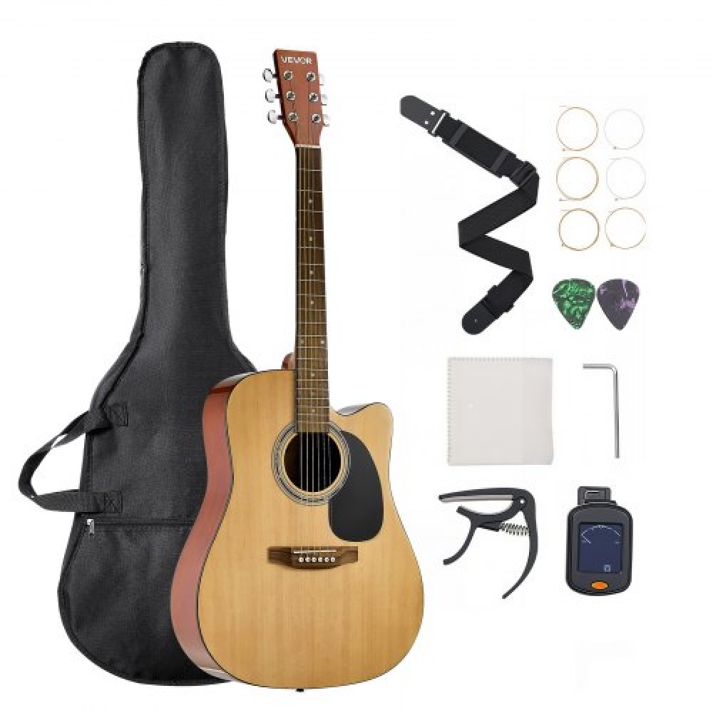 VEVOR 41 in Cutway Acoustic Guitar Natural Beginner Bundle Gig Bag for Adult