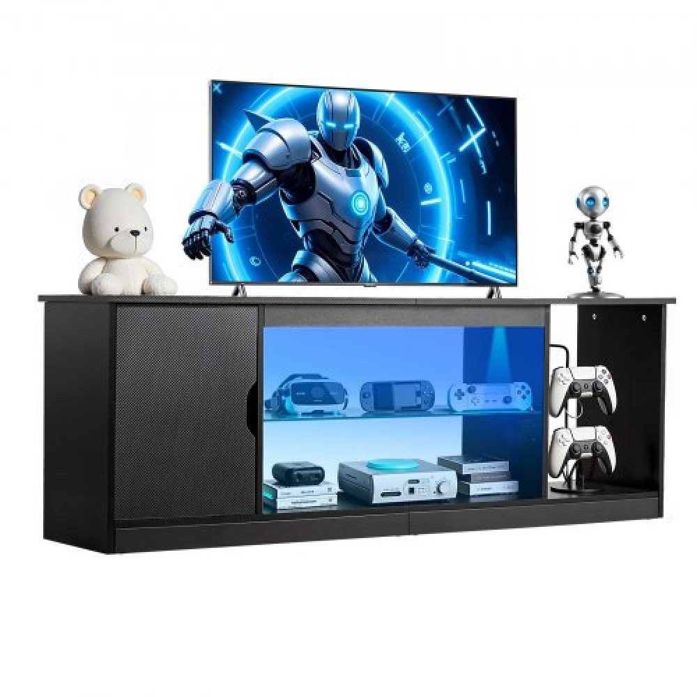 Βάση TV VEVOR για τηλεοράσεις έως 1651 mm, Μοντέρνο Κέντρο Ψυχαγωγίας με Φωτεινές λωρίδες, Ξύλινη ντουλάπα τηλεόρασης με γυάλινο ράφι και ρυθμιζόμενα ράφια, Τραπέζι κονσόλας για σαλόνι και κρεβατοκάμαρα, μαύρο
