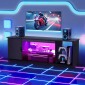 Βάση TV VEVOR για τηλεοράσεις έως 1651 mm, Μοντέρνο Κέντρο Ψυχαγωγίας με Φωτεινές λωρίδες, Ξύλινη ντουλάπα τηλεόρασης με γυάλινο ράφι και ρυθμιζόμενα ράφια, Τραπέζι κονσόλας για σαλόνι και κρεβατοκάμαρα, μαύρο