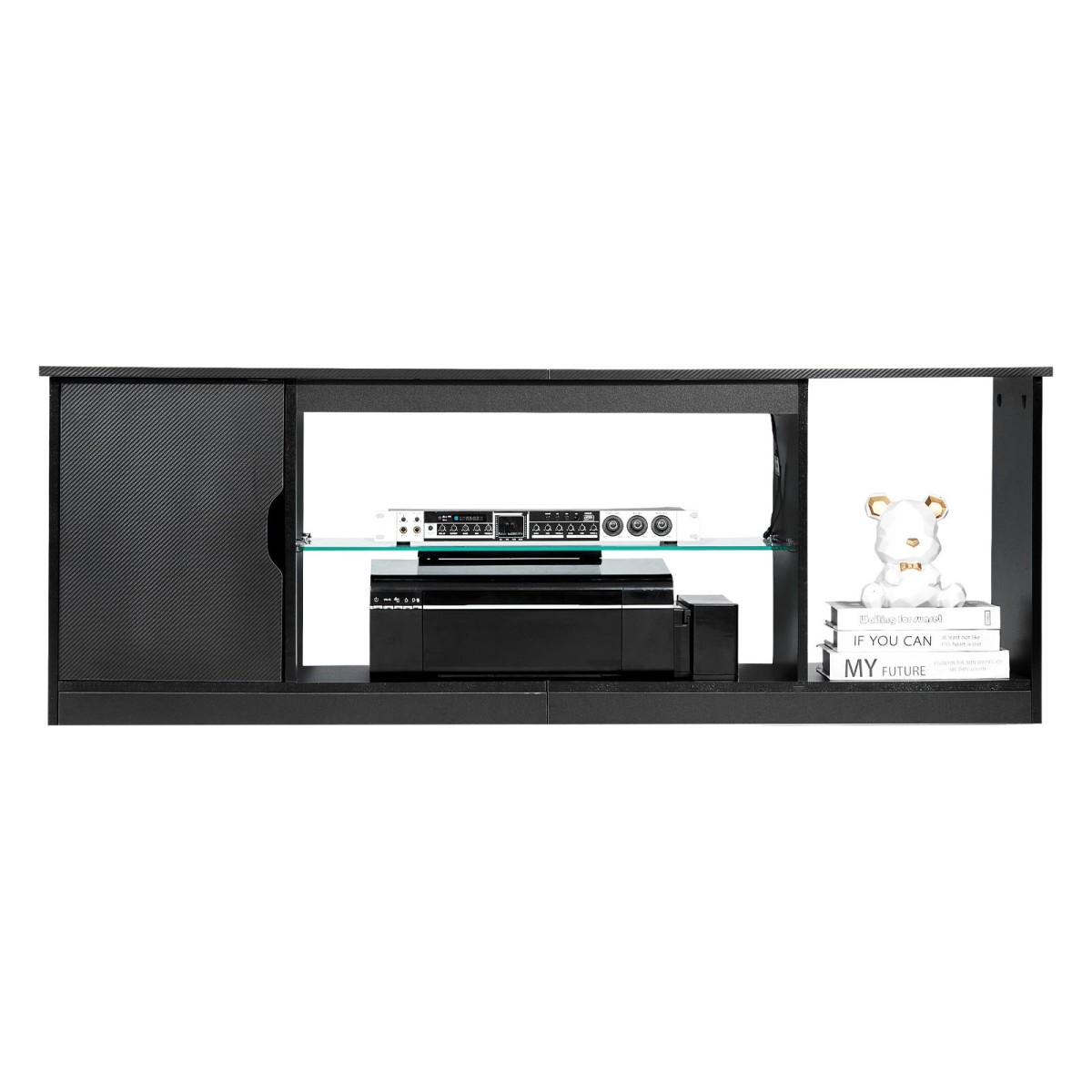 Βάση TV VEVOR για τηλεοράσεις έως 1651 mm, Μοντέρνο Κέντρο Ψυχαγωγίας με Φωτεινές λωρίδες, Ξύλινη ντουλάπα τηλεόρασης με γυάλινο ράφι και ρυθμιζόμενα ράφια, Τραπέζι κονσόλας για σαλόνι και κρεβατοκάμαρα, μαύρο