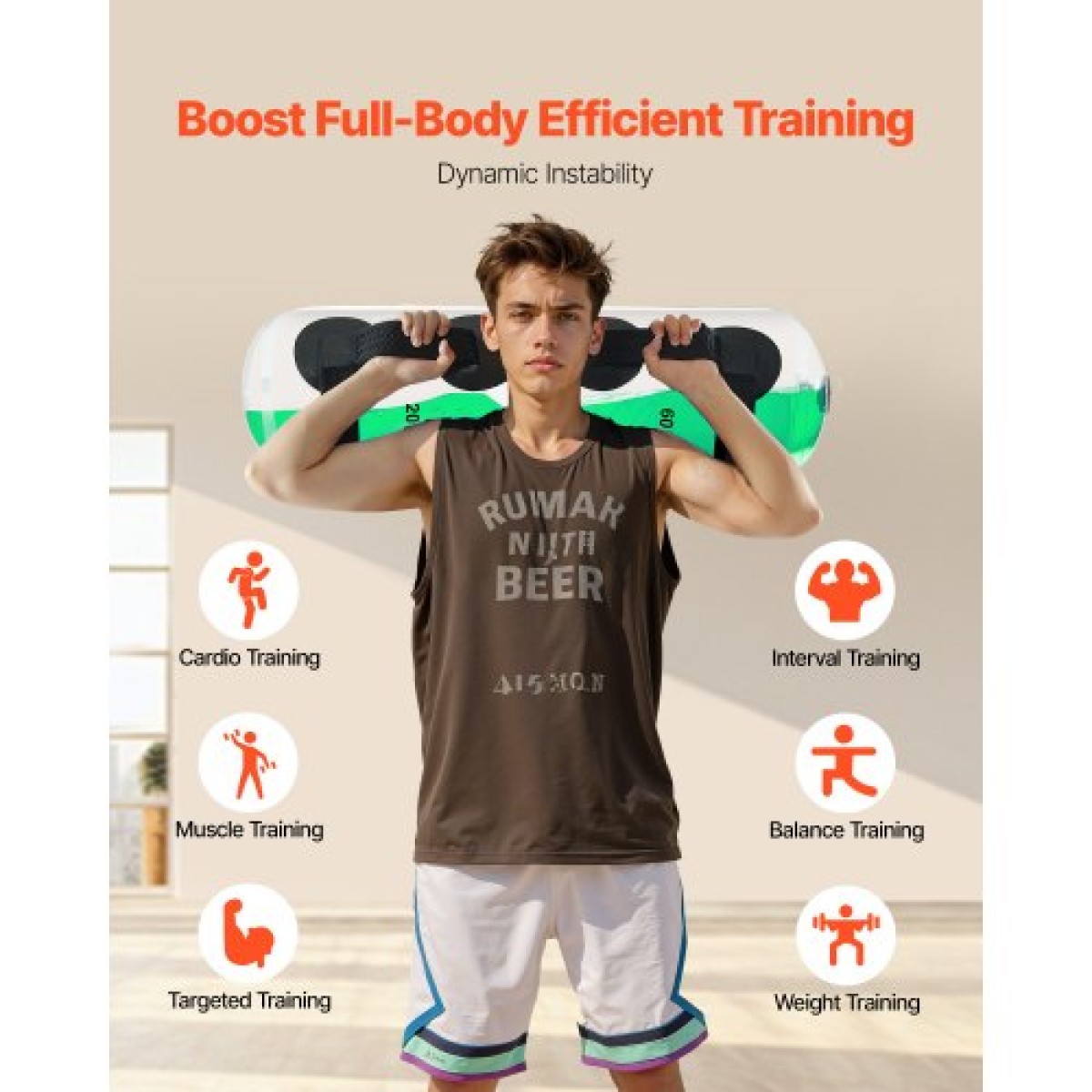 VEVOR Water Weights Aqua Bag, Large Aqua Bags for Workout, 31,75 kg Ρυθμιζόμενος φορητός εξοπλισμός ευστάθειας Fitness & Full Body Exercise, for Strength Core and Balance Training, Home Gym Exercise