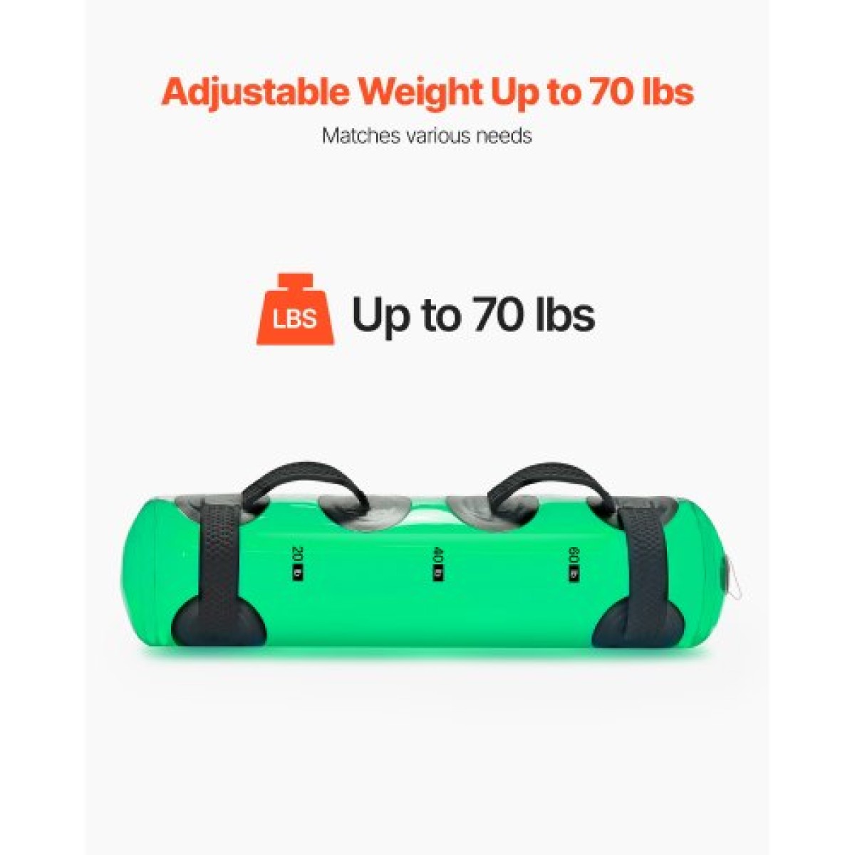 VEVOR Water Weights Aqua Bag, Large Aqua Bags for Workout, 31,75 kg Ρυθμιζόμενος φορητός εξοπλισμός ευστάθειας Fitness & Full Body Exercise, for Strength Core and Balance Training, Home Gym Exercise