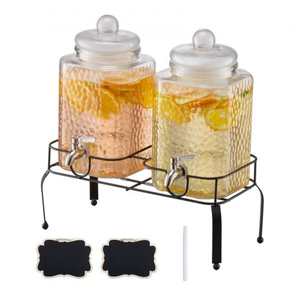 VEVOR Beverage Dispenser, 2 Pack 5,5L Dispensers Drink Dispens for Party, Glass Juice Dispenser with Metal Stand, Inox Spigot, Iced Tea Juice Water Dispensers for Party