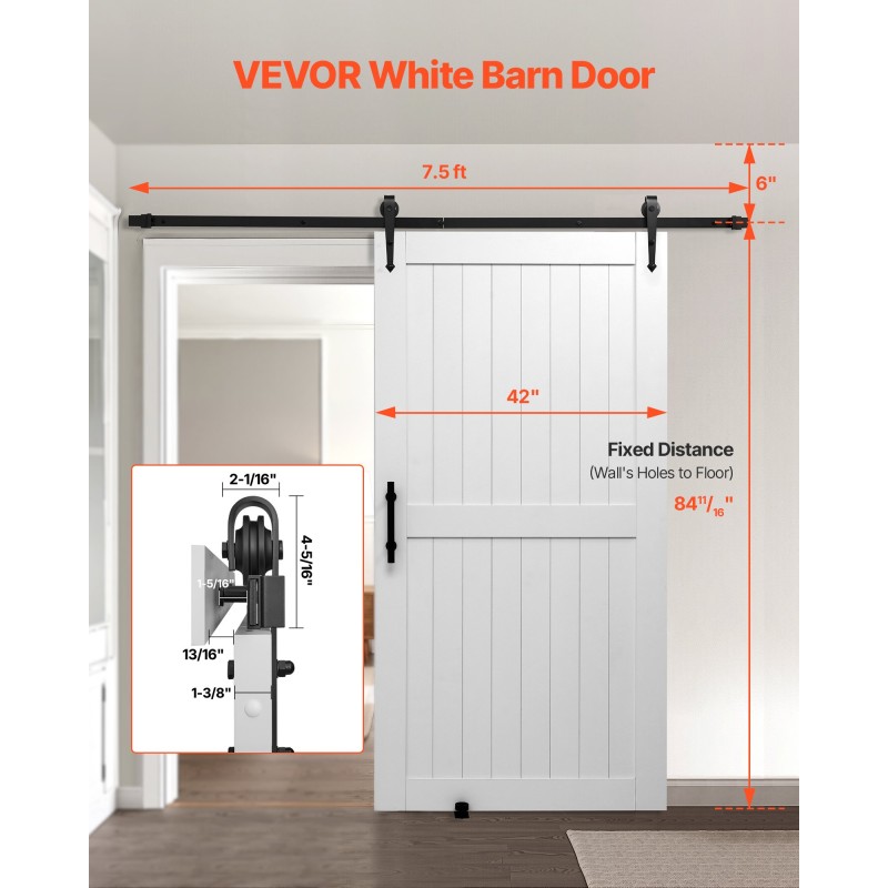 VEVOR Συρόμενη Πόρτα Αχυρώνας, 1067 x 2134 mm, Πάνελ MDF υψηλής αντοχής, Πόρτα αχυρώνα με κιτ υλικού, Αδιάβροχη επιφάνεια PVC, Εύκολη εγκατάσταση, Πλαίσιο H, Ομαλά και αθόρυβα συρόμενα για σαλόνι, μπάνιο