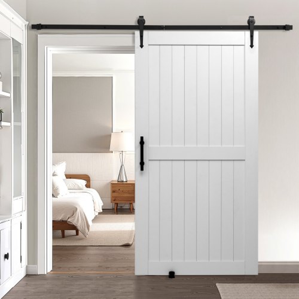 VEVOR Συρόμενη Πόρτα Αχυρώνας, 1067 x 2134 mm, Πάνελ MDF υψηλής αντοχής, Πόρτα αχυρώνα με κιτ υλικού, Αδιάβροχη επιφάνεια PVC, Εύκολη εγκατάσταση, Πλαίσιο H, Ομαλά και αθόρυβα συρόμενα για σαλόνι, μπάνιο