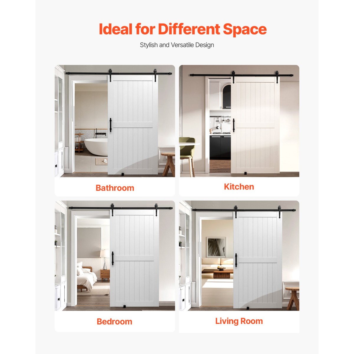 VEVOR Συρόμενη Πόρτα Αχυρώνας, 1067 x 2134 mm, Πάνελ MDF υψηλής αντοχής, Πόρτα αχυρώνα με κιτ υλικού, Αδιάβροχη επιφάνεια PVC, Εύκολη εγκατάσταση, Πλαίσιο H, Ομαλά και αθόρυβα συρόμενα για σαλόνι, μπάνιο