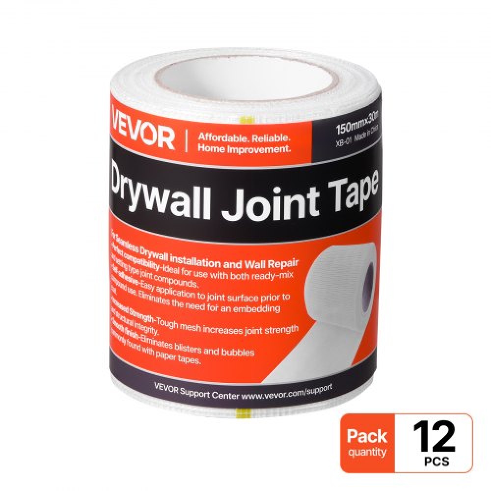 VEVOR 12 Rolls 30m x 150mm Self-Adhesive Fiberglass Drywall Mesh Tape