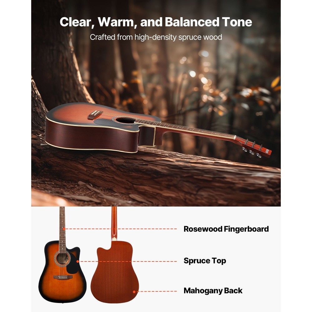 Τσάντα συναυλιών VEVOR 104,4 mm (41 ιντσών) Cutway Acoustic Guitar Beginner Gig Bag για ενήλικες Sunburst