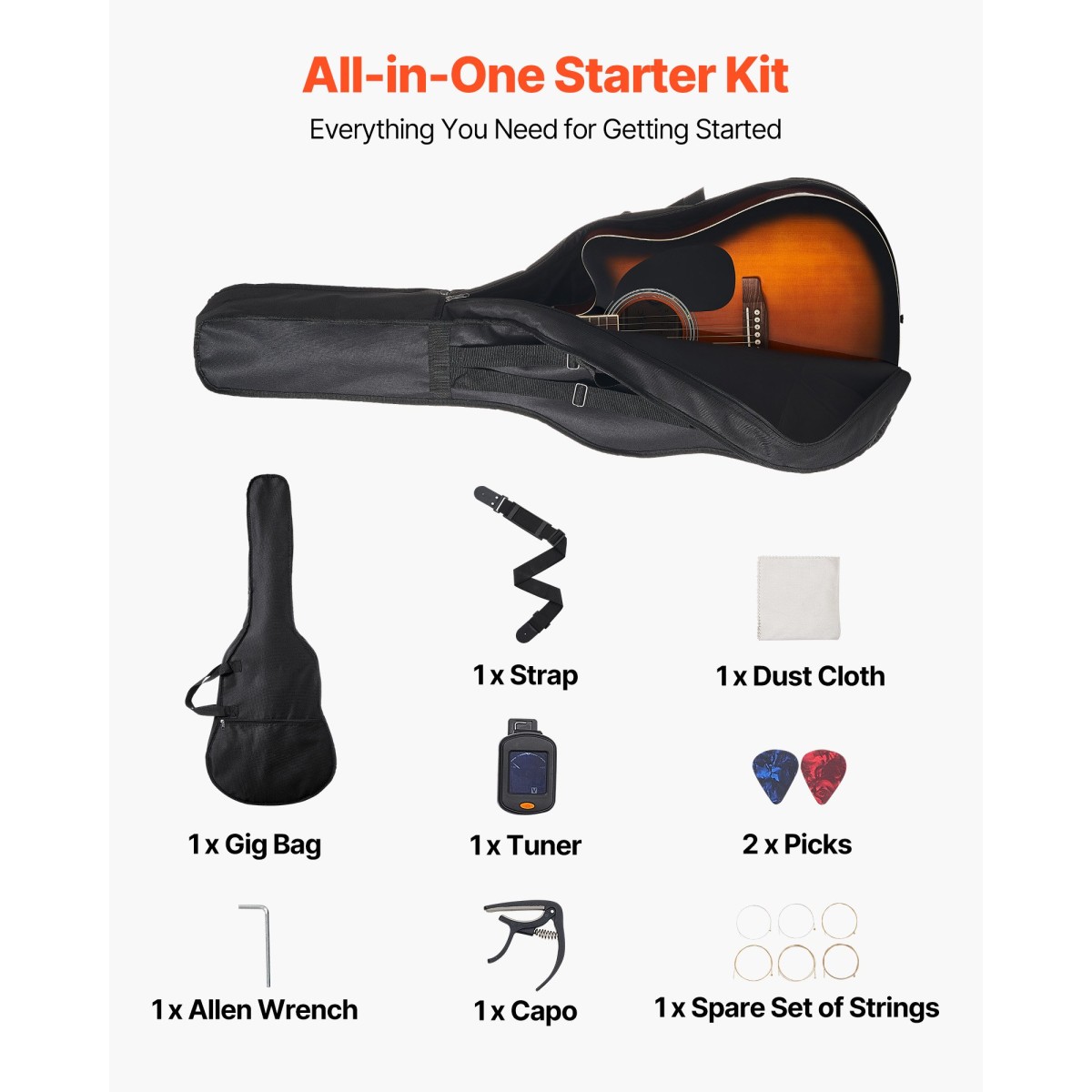 Τσάντα συναυλιών VEVOR 104,4 mm (41 ιντσών) Cutway Acoustic Guitar Beginner Gig Bag για ενήλικες Sunburst