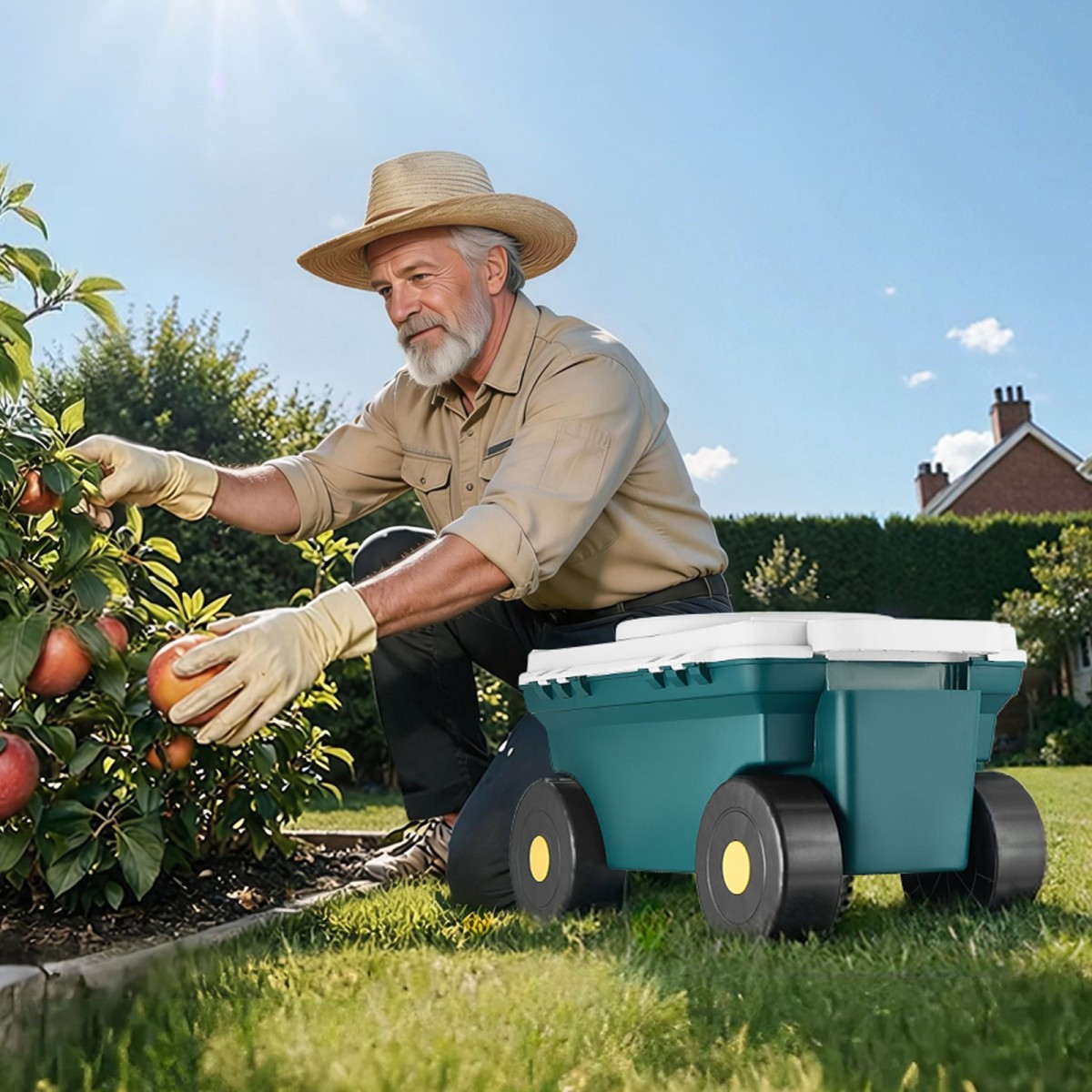 VEVOR Garden Scooter με Κάθισμα, 2 σε 1 Rolling Garden Cart με Αποθηκευτικό Κάδο, Υποστηρίζει έως και 123 kg, Βαγόνι εξωτερικού χώρου με λαβή, Ελαφρύ σκαμπό κηπουρικής αποθήκευσης για φύτευση βοτάνων σε αυλή