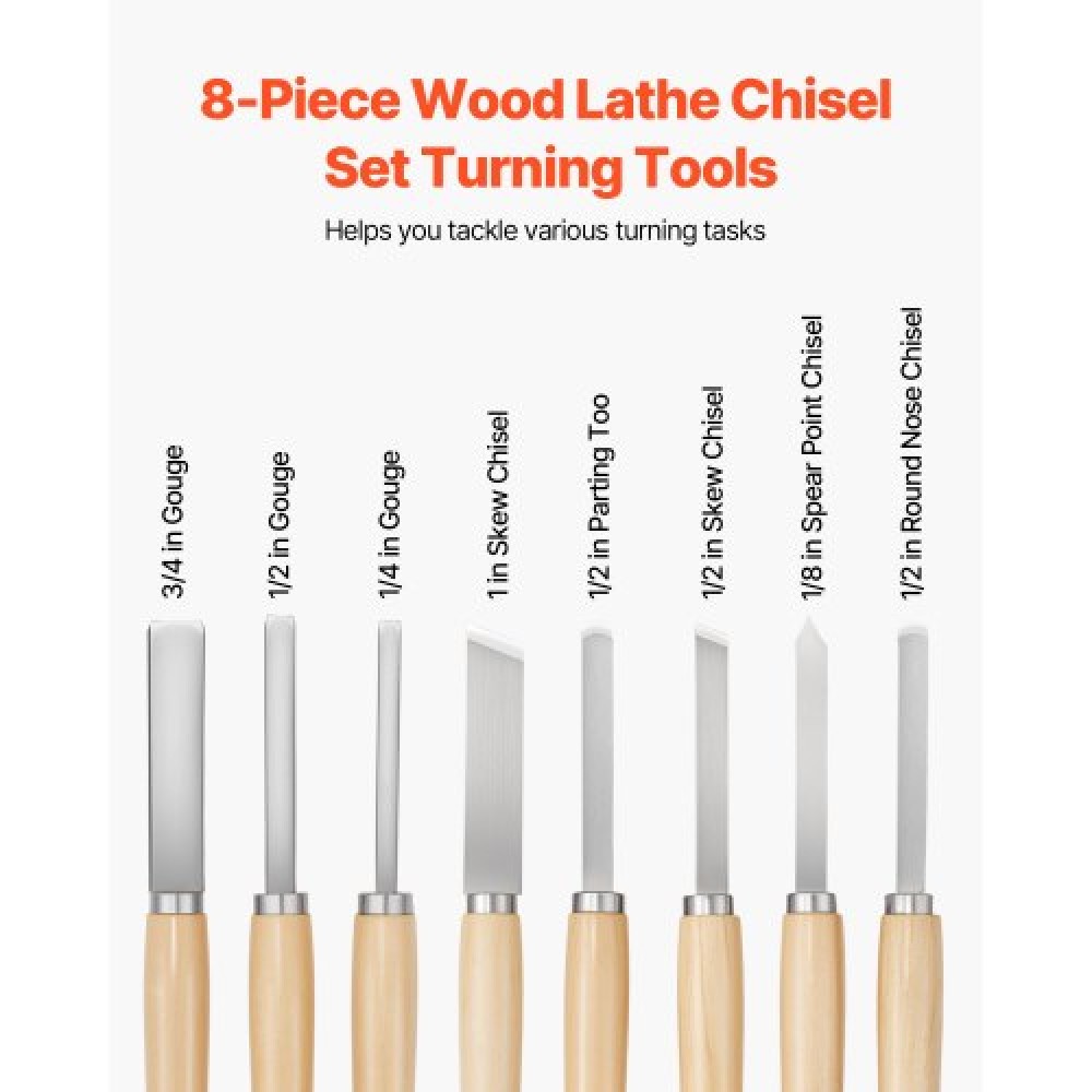 VEVOR 8PCS Wood Lathe Chisel Set Woodturning Tools Steel Blades Lathe Finisher