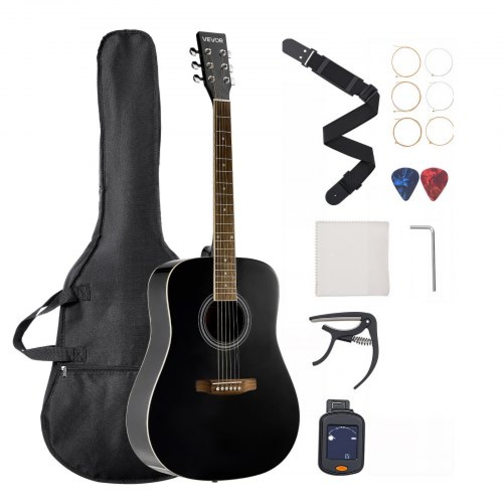 VEVOR 41 in Dreadnought Acoustic Guitar Beginner Bundle for Adult Taller Black