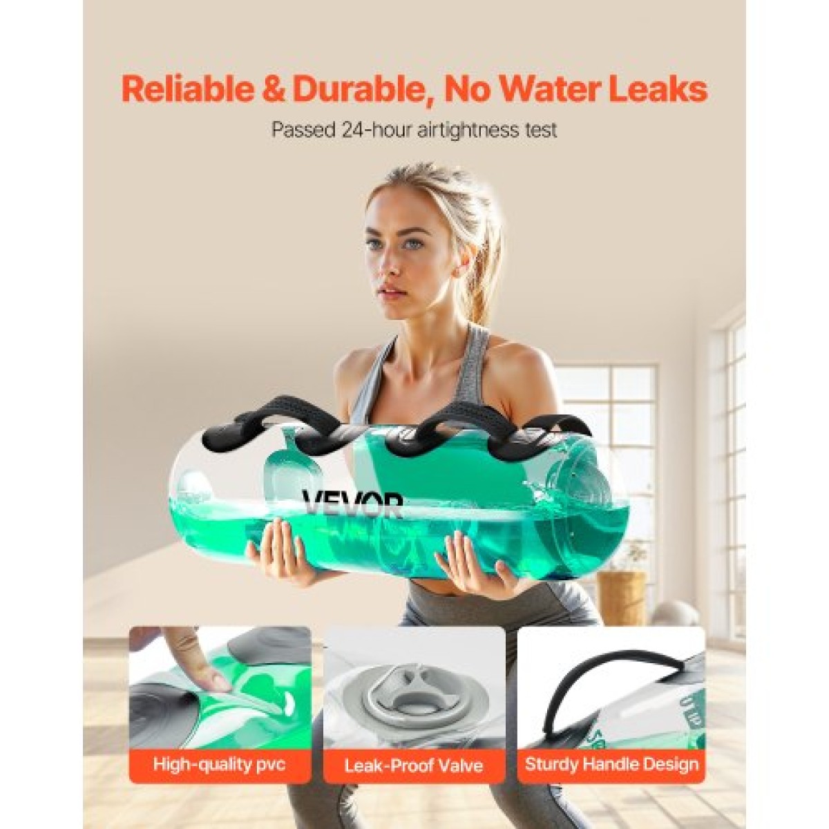 VEVOR Water Weights Aqua Bag, Large Aqua Bags for Workout, 22,68 kg Ρυθμιζόμενος φορητός εξοπλισμός ευστάθειας Fitness & Full Body Exercise, for Strength Core and Balance Training, Home Gym Exercise
