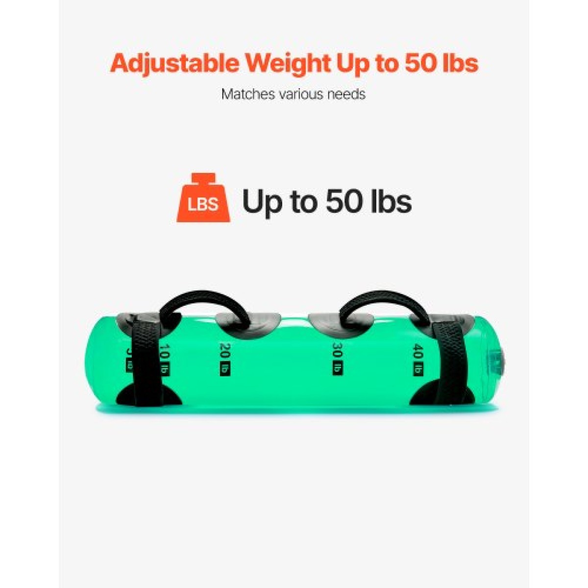 VEVOR Water Weights Aqua Bag, Large Aqua Bags for Workout, 22,68 kg Ρυθμιζόμενος φορητός εξοπλισμός ευστάθειας Fitness & Full Body Exercise, for Strength Core and Balance Training, Home Gym Exercise