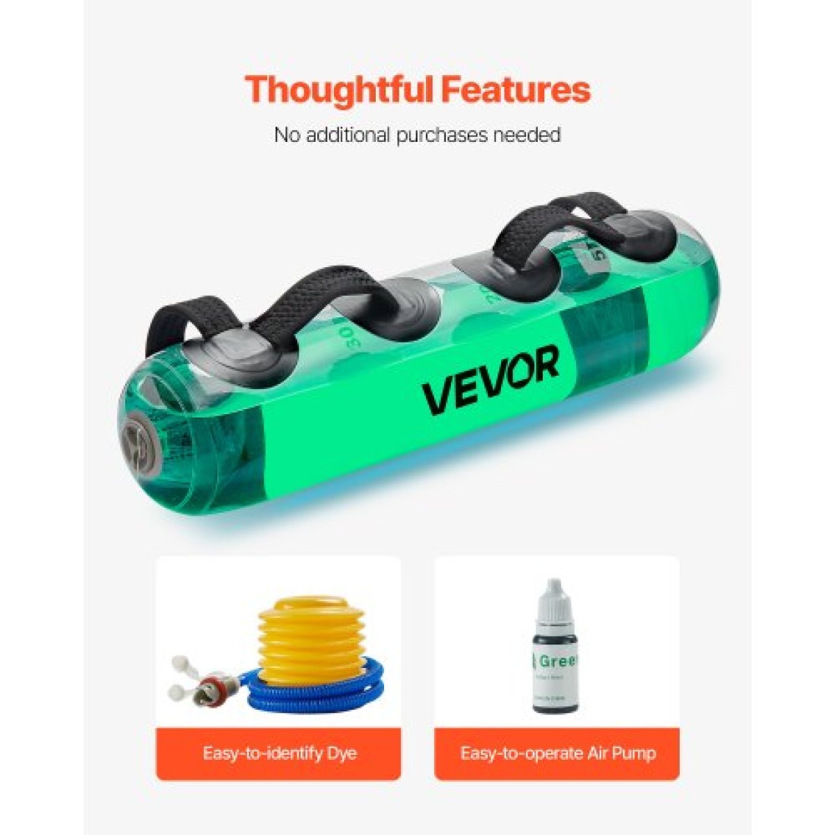VEVOR Water Weights Aqua Bag, Large Aqua Bags for Workout, 22,68 kg Ρυθμιζόμενος φορητός εξοπλισμός ευστάθειας Fitness & Full Body Exercise, for Strength Core and Balance Training, Home Gym Exercise
