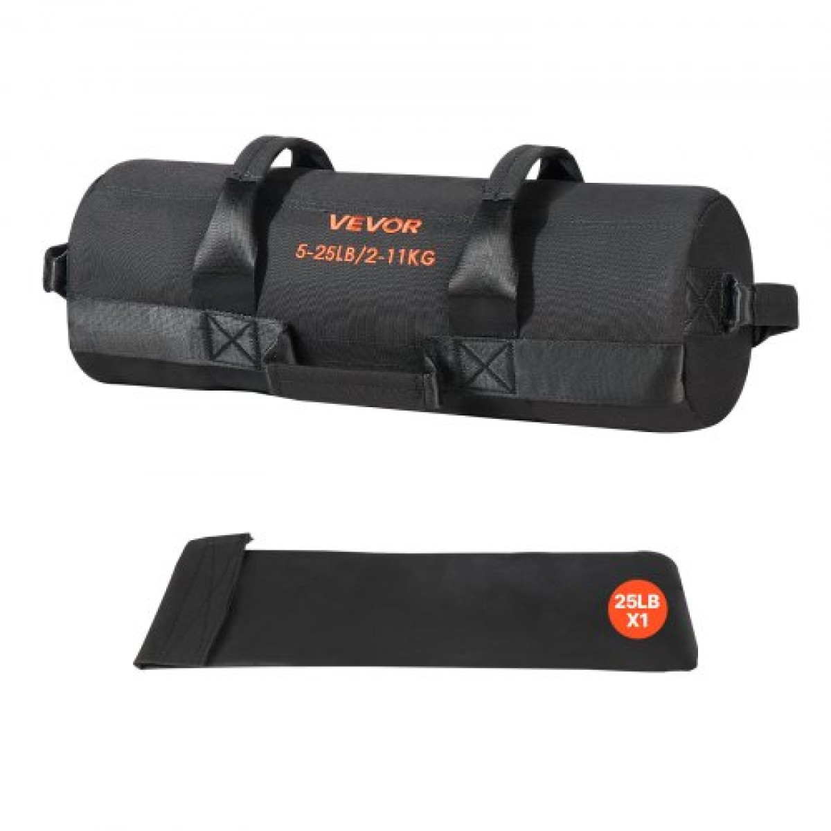 VEVOR Workout Sandbag, Heavy Duty Workout Power Bags with Handles, 2-11 kg Ρυθμιζόμενη τσάντα Slam for Fitness Strength Weight Training Cross-Training, Γυμναστική στο σπίτι, Μαύρο (χωρίς)