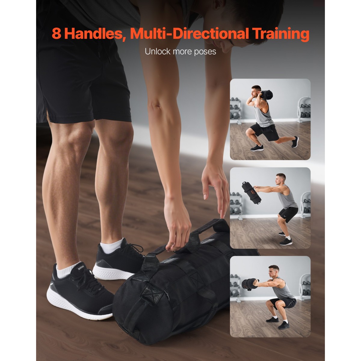 VEVOR Workout Sandbag, Heavy Duty Workout Power Bags with Handles, 2-11 kg Ρυθμιζόμενη τσάντα Slam for Fitness Strength Weight Training Cross-Training, Γυμναστική στο σπίτι, Μαύρο (χωρίς)