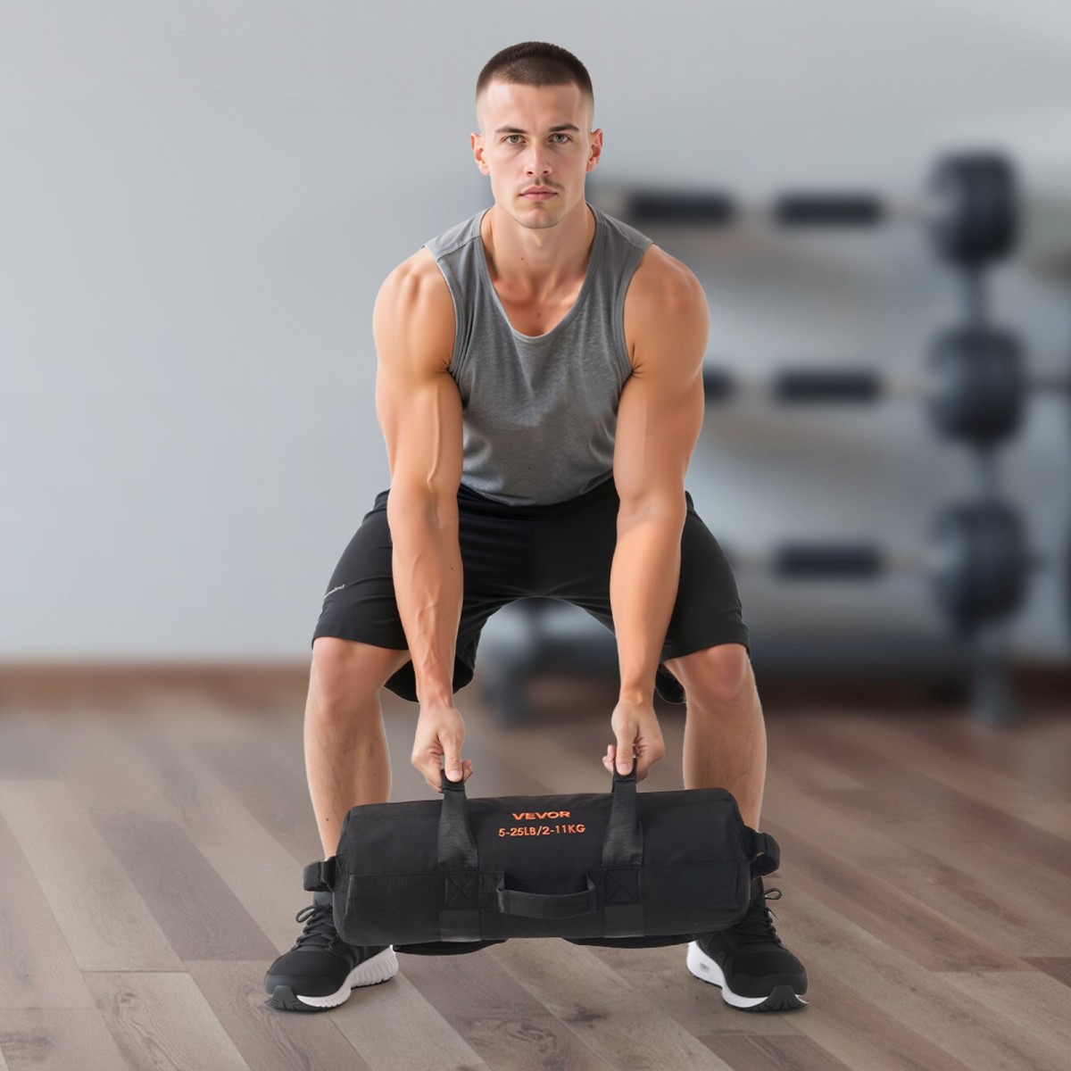 VEVOR Workout Sandbag, Heavy Duty Workout Power Bags with Handles, 2-11 kg Ρυθμιζόμενη τσάντα Slam for Fitness Strength Weight Training Cross-Training, Γυμναστική στο σπίτι, Μαύρο (χωρίς)