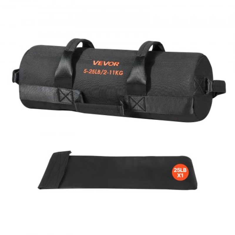 VEVOR Workout Sandbag, Heavy Duty Workout Power Bags with Handles, 2-11 kg Ρυθμιζόμενη τσάντα Slam for Fitness Strength Weight Training Cross-Training, Γυμναστική στο σπίτι, Μαύρο (χωρίς)