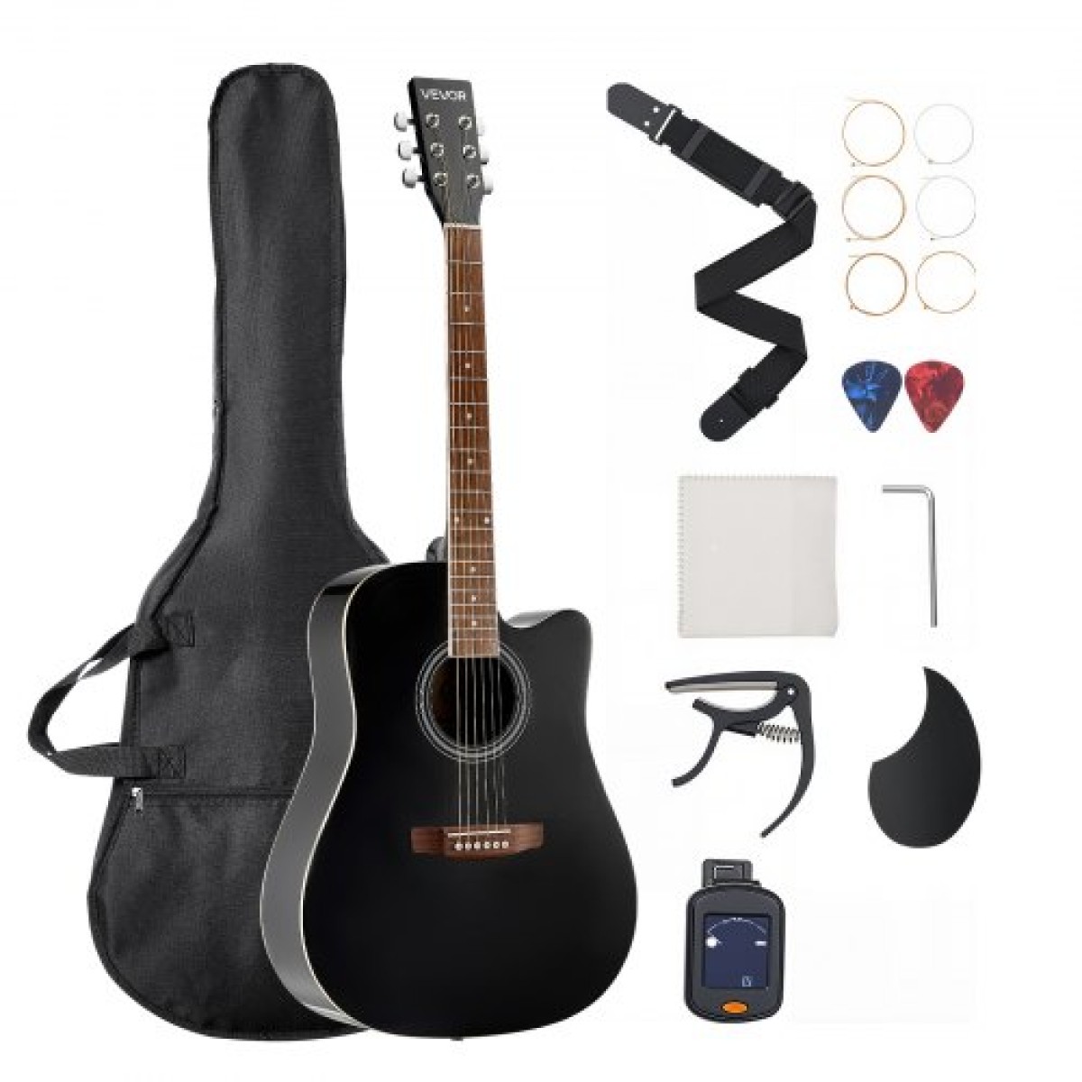VEVOR 1041 mm (41 ίντσες) Cutway Acoustic Guitar Bundle with Gig Bag for Adult Black