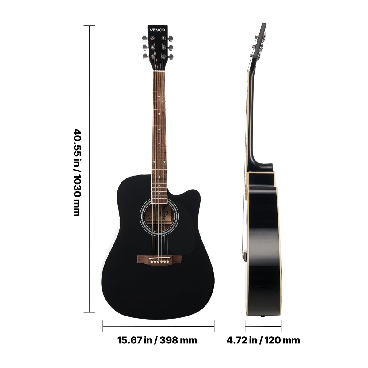 VEVOR 1041 mm (41 ίντσες) Cutway Acoustic Guitar Bundle with Gig Bag for Adult Black