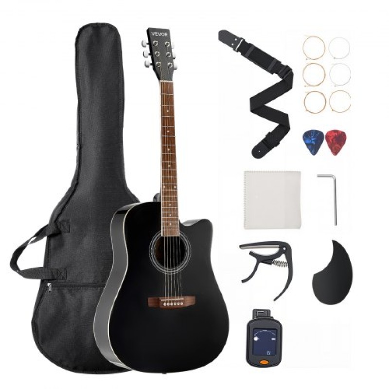 VEVOR 1041 mm (41 ίντσες) Cutway Acoustic Guitar Bundle with Gig Bag for Adult Black