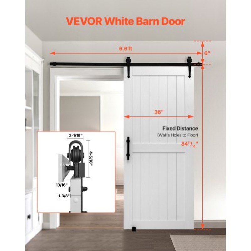VEVOR Συρόμενη Πόρτα Αχυρώνα, 914 x 2134 mm, Πάνελ MDF υψηλής αντοχής, Πόρτα αχυρώνα με κιτ υλικού, Αδιάβροχη επιφάνεια PVC, Εύκολη εγκατάσταση, Πλαίσιο H, Ομαλά και αθόρυβα συρόμενα για σαλόνι, μπάνιο