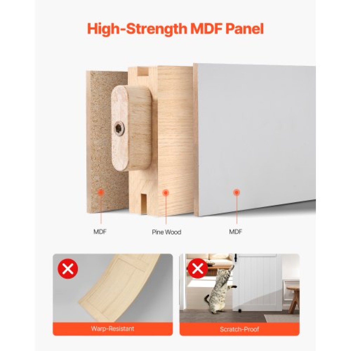 VEVOR Συρόμενη Πόρτα Αχυρώνα, 914 x 2134 mm, Πάνελ MDF υψηλής αντοχής, Πόρτα αχυρώνα με κιτ υλικού, Αδιάβροχη επιφάνεια PVC, Εύκολη εγκατάσταση, Πλαίσιο H, Ομαλά και αθόρυβα συρόμενα για σαλόνι, μπάνιο
